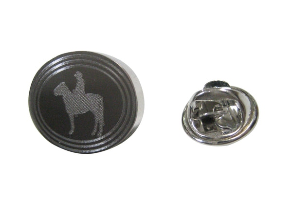 Silver Toned Etched Oval Cowboy Lapel Pin