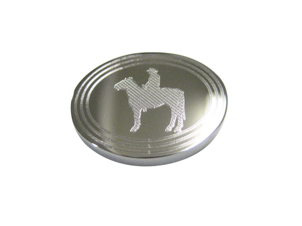 Silver Toned Etched Oval Cowboy Magnet