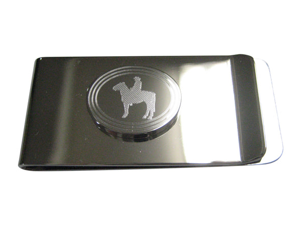 Silver Toned Etched Oval Cowboy Money Clip