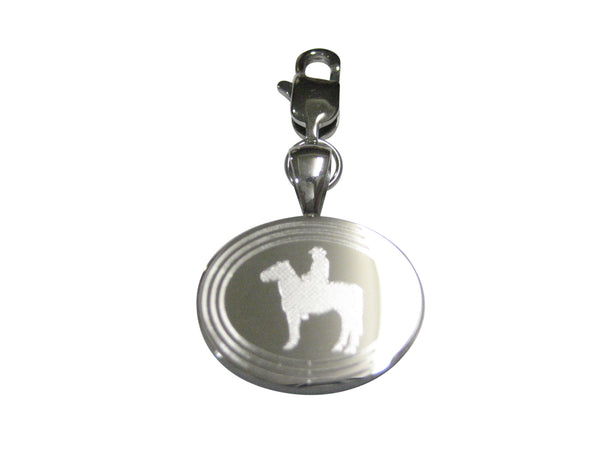 Silver Toned Etched Oval Cowboy Pendant Zipper Pull Charm