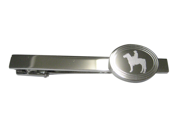 Silver Toned Etched Oval Cowboy Tie Clip