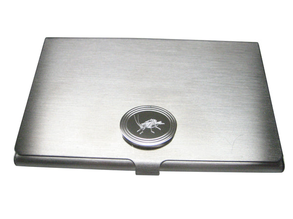 Silver Toned Etched Oval Cricket Bug Business Card Holder