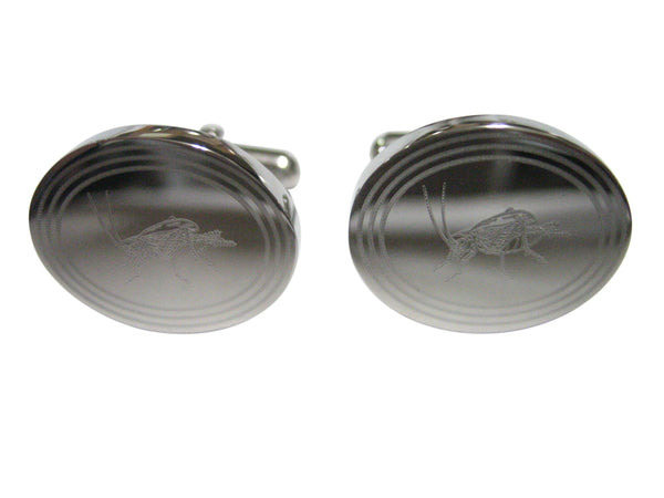 Silver Toned Etched Oval Cricket Bug Cufflinks