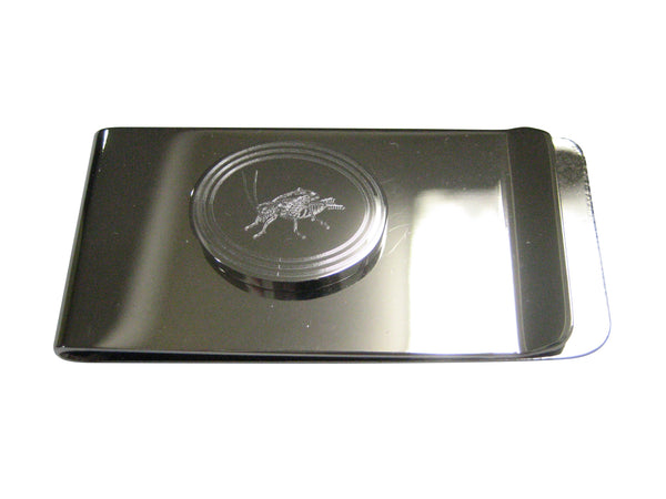 Silver Toned Etched Oval Cricket Bug Money Clip