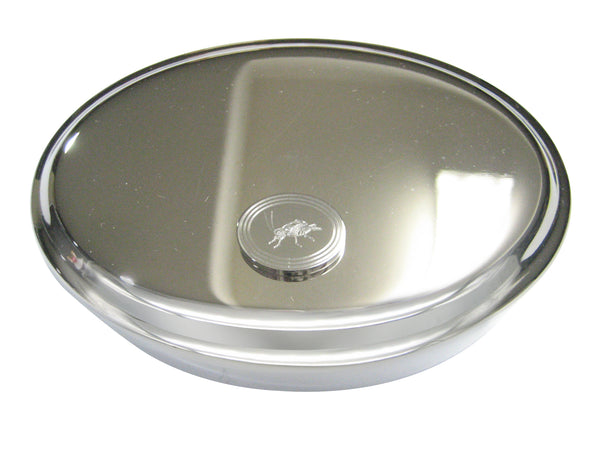 Silver Toned Etched Oval Cricket Bug Oval Trinket Jewelry Box
