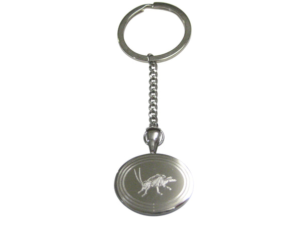 Silver Toned Etched Oval Cricket Bug Pendant Keychain