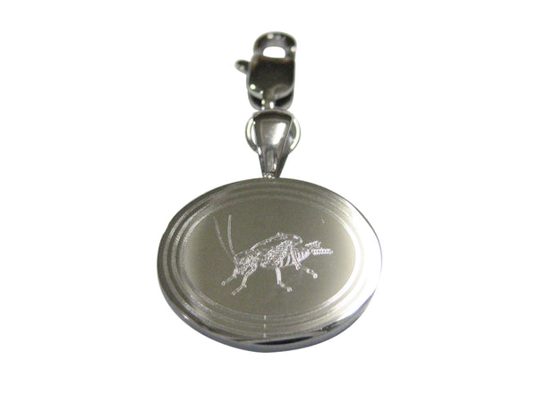Silver Toned Etched Oval Cricket Bug Pendant Zipper Pull Charm