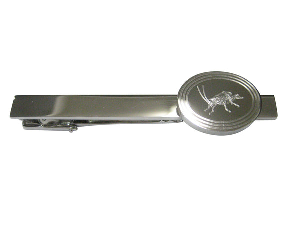 Silver Toned Etched Oval Cricket Bug Tie Clip