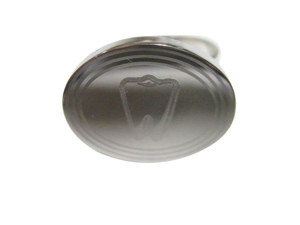 Silver Toned Etched Oval Dental Tooth Adjustable Size Fashion Ring