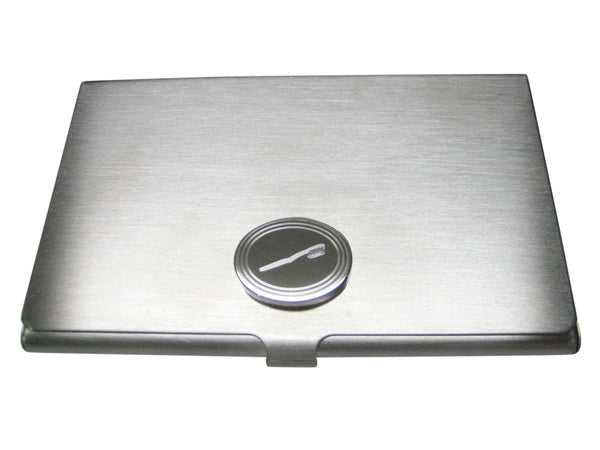 Silver Toned Etched Oval Dental Tooth Brush Business Card Holder