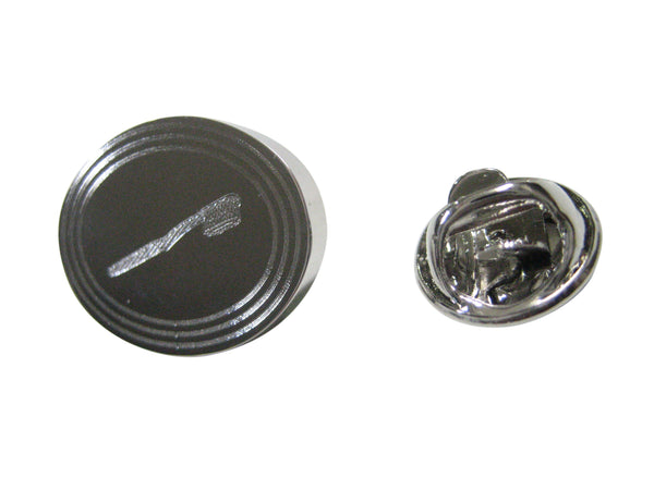 Silver Toned Etched Oval Dental Tooth Brush Lapel Pin