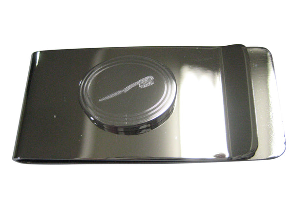 Silver Toned Etched Oval Dental Tooth Brush Money Clip