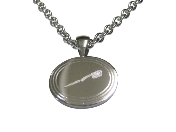 Silver Toned Etched Oval Dental Tooth Brush Pendant Necklace