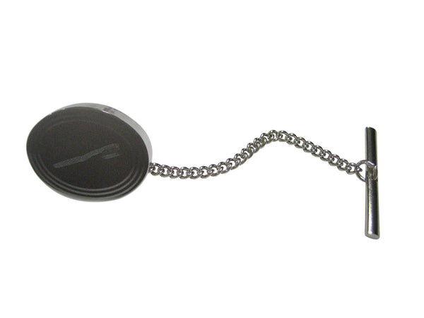 Silver Toned Etched Oval Dental Tooth Brush Tie Tack