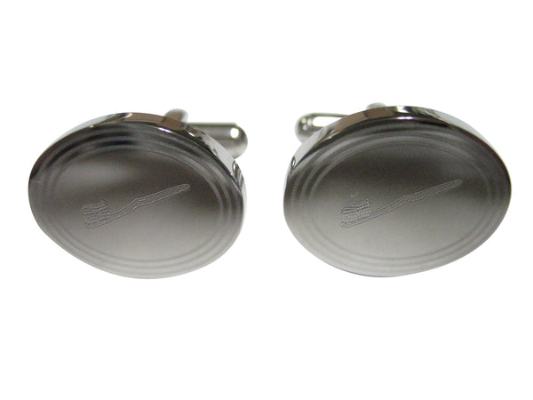 Silver Toned Etched Oval Dental Tooth Brush With Paste Cufflinks