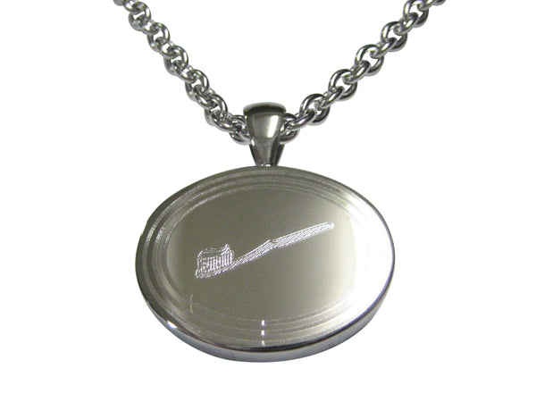 Silver Toned Etched Oval Dental Tooth Brush With Paste Pendant Necklace
