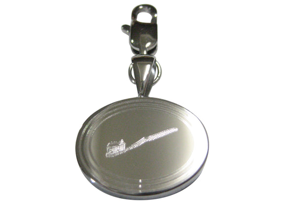 Silver Toned Etched Oval Dental Tooth Brush With Paste Pendant Zipper Pull Charm