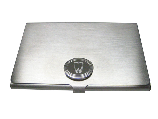 Silver Toned Etched Oval Dental Tooth Business Card Holder