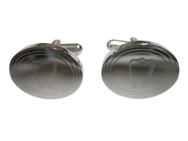 Silver Toned Etched Oval Dental Tooth Cufflinks
