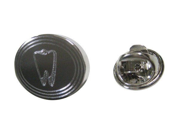 Silver Toned Etched Oval Dental Tooth Lapel Pin