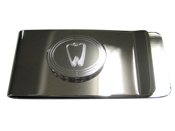 Silver Toned Etched Oval Dental Tooth Money Clip