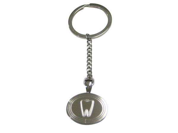Silver Toned Etched Oval Dental Tooth Pendant Keychain