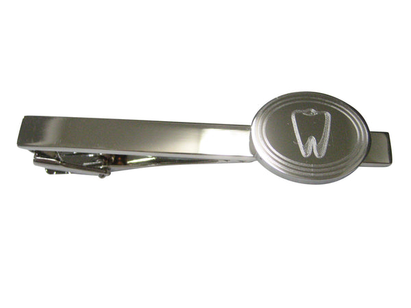 Silver Toned Etched Oval Dental Tooth Tie Clip