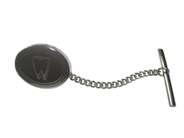 Silver Toned Etched Oval Dental Tooth Tie Tack