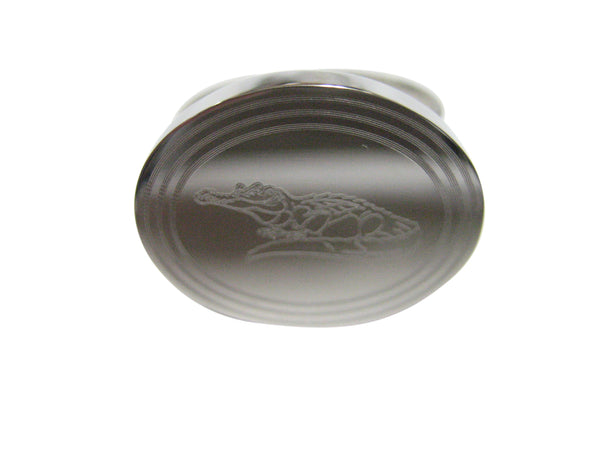 Silver Toned Etched Oval Detailed Alligator Adjustable Size Fashion Ring