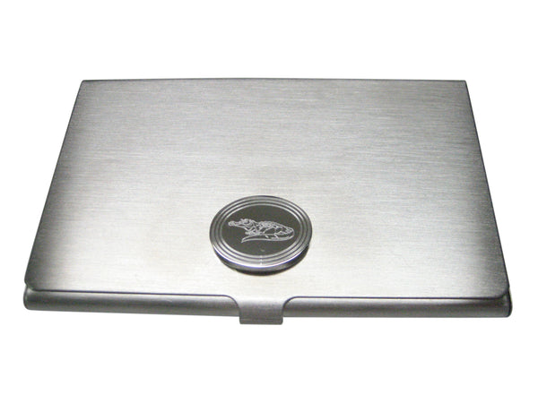 Silver Toned Etched Oval Detailed Alligator Business Card Holder