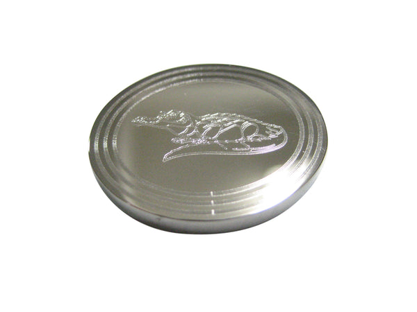 Silver Toned Etched Oval Detailed Alligator Magnet