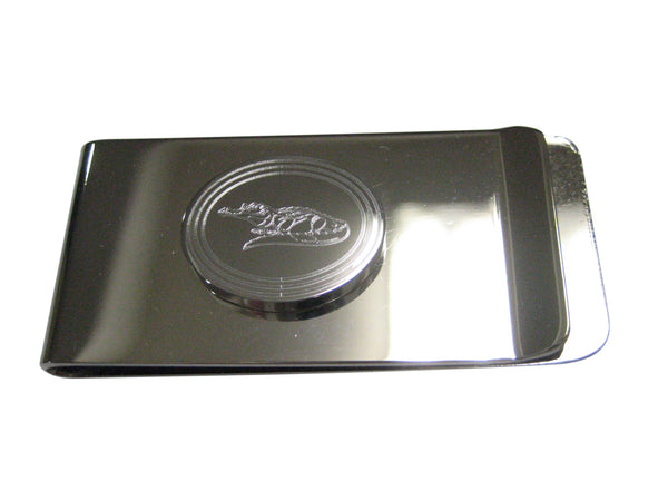 Silver Toned Etched Oval Detailed Alligator Money Clip