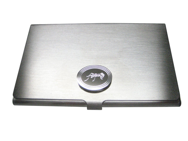 Silver Toned Etched Oval Detailed Ant Bug Insect Business Card Holder