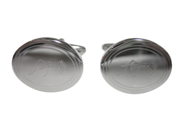 Silver Toned Etched Oval Detailed Ant Bug Insect Cufflinks