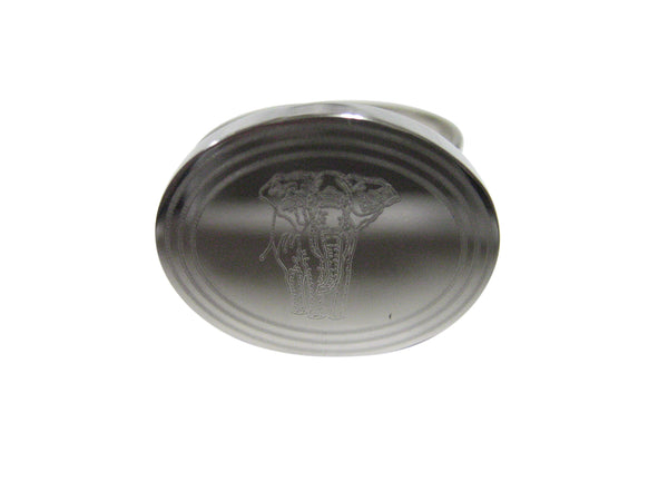 Silver Toned Etched Oval Detailed Elephant Adjustable Size Fashion Ring