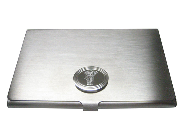 Silver Toned Etched Oval Detailed Elephant Business Card Holder