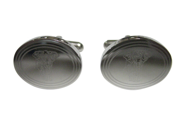 Silver Toned Etched Oval Detailed Elephant Cufflinks