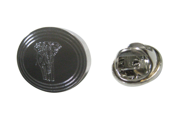 Silver Toned Etched Oval Detailed Elephant Lapel Pin