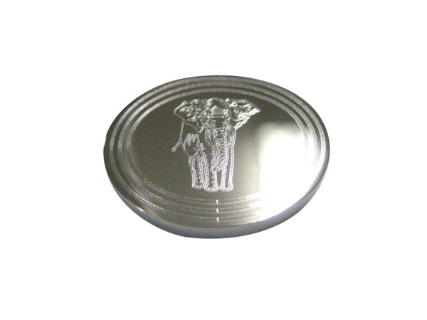 Silver Toned Etched Oval Detailed Elephant Magnet