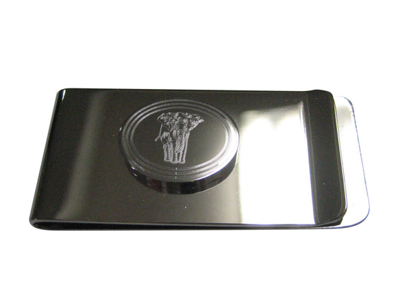 Silver Toned Etched Oval Detailed Elephant Money Clip