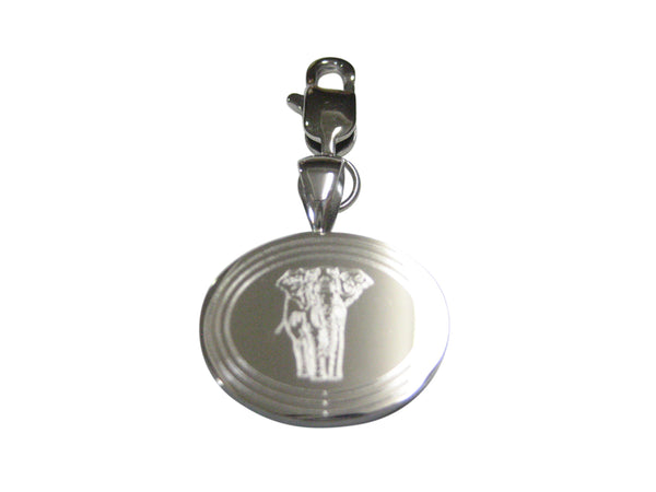 Silver Toned Etched Oval Detailed Elephant Pendant Zipper Pull Charm