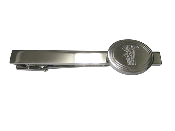 Silver Toned Etched Oval Detailed Elephant Tie Clip