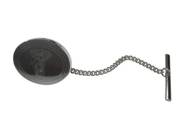 Silver Toned Etched Oval Detailed Elephant Tie Tack