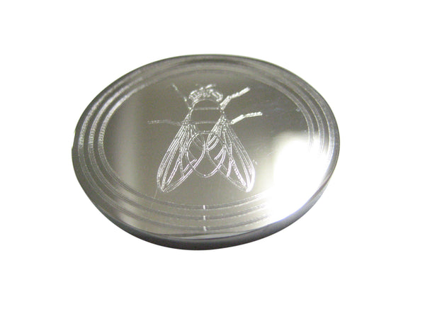 Silver Toned Etched Oval Detailed Fly Bug Insect Magnet