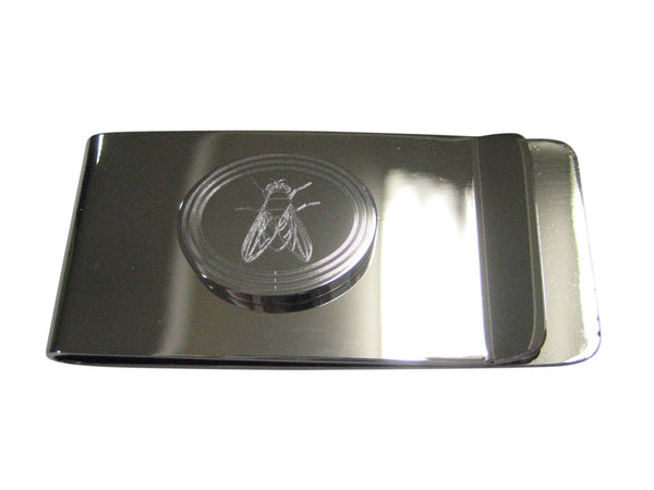 Silver Toned Etched Oval Detailed Fly Bug Insect Money Clip