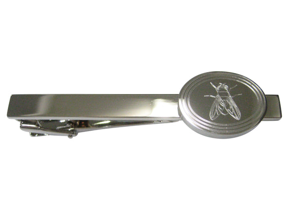Silver Toned Etched Oval Detailed Fly Bug Insect Tie Clip