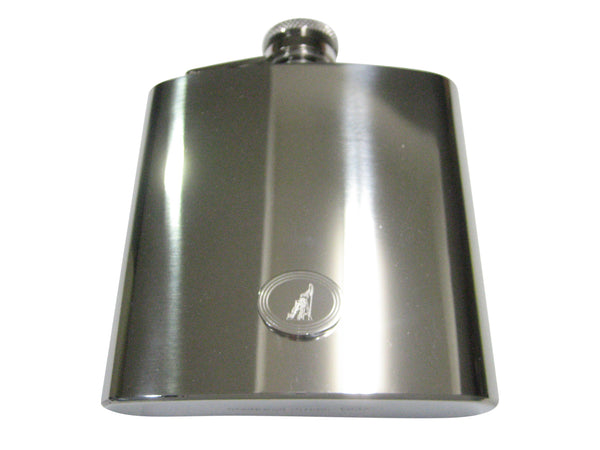 Silver Toned Etched Oval Detailed Oil Drill 6oz Flask