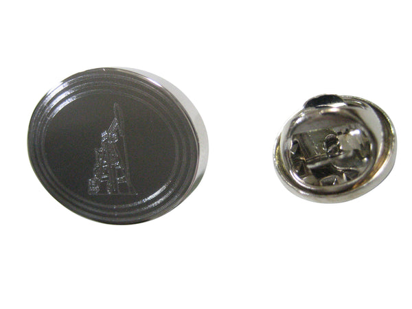 Silver Toned Etched Oval Detailed Oil Drill Lapel Pin