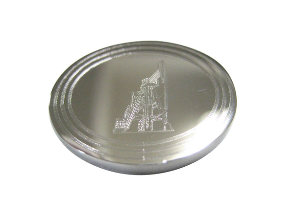 Silver Toned Etched Oval Detailed Oil Drill Magnet