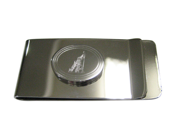 Silver Toned Etched Oval Detailed Oil Drill Money Clip